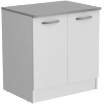 Oslo Meuble Bas 2 Portes + Plan - Décor Blanc - L 80 X P 60 X H 86 Cm