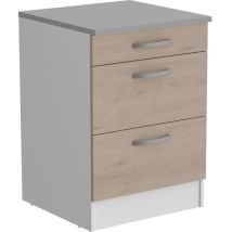 Oslo Meuble Bas 3 Tiroirs + Plan - Décor Chene Jackson - L 60 X P 60 X H 86 Cm