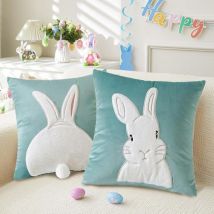 Ostern Kissenbezug 2er Set 45x45cm – Hase Samt Grün Frühjahrsdeko Wohnzimmer