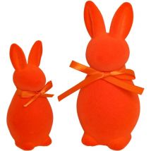Décoration De Pâques – Figurines Lapin En Velours, Set De 2 (20cm & 14cm), Idéales Pour La Table Et Décor Printanier-orange