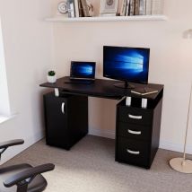 Home Discount - Otley Computer Desk 3 Drawer pc Workstation Shelves Storage Home Office Table, Black