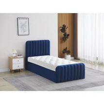 Ottoman Gas Lift Storage Bed 3ft Single and 1 Mattress Blue Velvet Bedroom