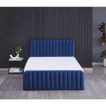 Ottoman Gas Lift Storage Bed 4ft Small Double with 1 Mattress Blue Velvet Bedroom