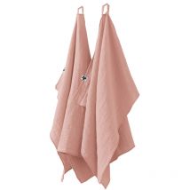 Ourea - Lot de 2 Essuie-mains 50x70cm Gaze de Coton Rose Pêche