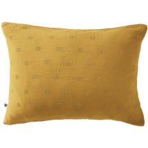 Ourea motif - Taie d'Oreiller 50x70cm Gaze de Coton Safran à Fleurs Ajourées