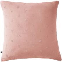 Ourea motif - Taie d'Oreiller 60x60cm Gaze de Coton Rose Pêche à Fleurs Ajourées