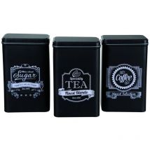 Out of the Blue Set Elegante di barattoli rettangolari per caffè, tè, Zucchero, con Logo Finest Selection, Colore Nero, Confezione da 3