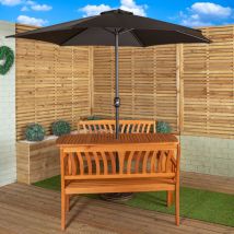 Outdoor 4 Person Rectangular Wooden Dining Table 2 Benches with Black Havana Parasol & Base