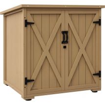 Outsunny - Gartenschrank Holz, Geräteschrank, Outdoor wetterfest Geräteschuppen, Holzschrank mit Doppeltür, Mehrzweckschrank für Garten, Balkon, Natur