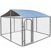 Gymax - Outdoor Dog Playpen Heavy Duty Dog Kennel Metal Dog Fence With Weterproof Cover