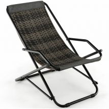Costway - Outdoor Folding Sling Chair Portable Patio pe Wicker Rocking Chair with Armrests