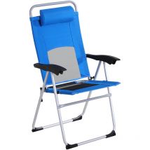 Outdoor Garden Folding Chair Portable Armchair Reclining Seat with Pillow Blue