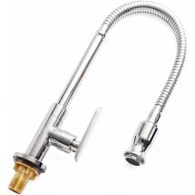 Outdoor Kitchen Sink Faucet - 360° Single Hole Cold Water Kitchen Faucet, Swivel Single Handle and Flexible Neck for Laundry Room, Outdoor Garden