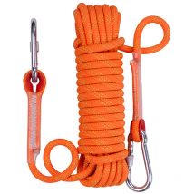 Outdoor Kletterseil Sicherheitsseil Durchmesser 10mm mit 2 Karabinern für Wanderung, Bergsteigen Feuerleiter - 30m Orange