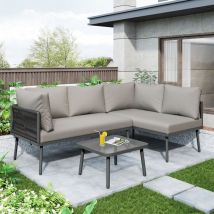 Abrihome - Outdoor Patio&Backyard Furniture Garden Lounge Set for 4-5 people, Thick Quality Space Saving L-Shaped Corner Sofa with Glass Coffee