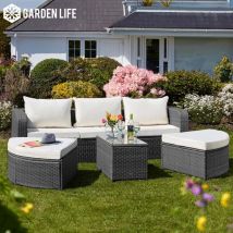 Outdoor Rattan Garden Furniture Set Firenze 5pc Patio Sofa Day Bed Chair Table Set (Firenze Rattan Daybed)