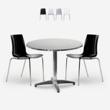 Grand Soleil - Garten-Set mit 2 modernen Stühlen und rundem Tisch 70cm aus Stahl Remos - Schwarz