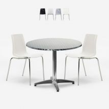 Grand Soleil - Garten-Set mit 2 modernen Stühlen und rundem Tisch 70cm aus Stahl Remos - Weiß