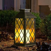 Outdoor Solar Garden Lantern, Halloween Hanging Lantern, led Plastic Flickering Flameless Candle Lantern with Waterproof Solar Powered Lantern
