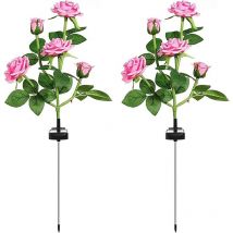 Lampes solaires pour jardin - 2 pack, 10 fleurs de rose, étanches