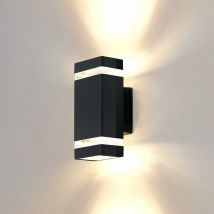 Rhafayre - Outdoor Wall Light Up Down Outside Indoor Lamp with 2 x 5W Warm White led Bulbs, Die-Casting Aluminum, IP44 Waterproof Black