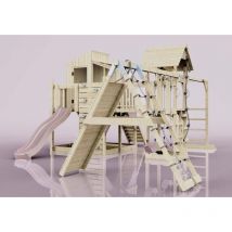 Spielturm Gustav aus Holz in Blau mit Kinderschaukel - Outdoortoys