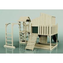 Spielturm Gustav aus Holz in Grün mit Trapezschaukel - Outdoortoys