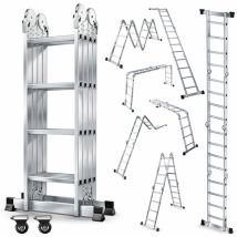 Outigo Mehrzweck-leiter 4x4, 7-in-1, 461 Cm, Klappbar, Aus Aluminium, Mit 2 Rädern, Für Den Hausgebrauch, Maximale Tragfähigkeit 150 Kg, 16 Stufen.