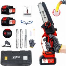 Outigo - Mini tronçonneuse à batterie, tronçonneuse 6 pouces, tronçonneuse 6000 mAh, tronçonneuse avec 2 chaînes + 1 guide-chaîne, tronçonneuse