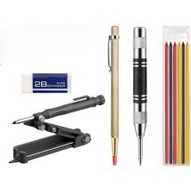 Famille - Outil de traçage Outil de marquage multifonctionnel Crayon de construction Crayon à bois avec 6 mines Marqueur de trou profond Crayon