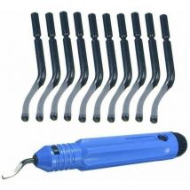 Arnault - Outil D'ébavurage, Ensemble D'outils D'ébavurage à la Main, Poignée avec une Lame 10 Grattoirs à Bavures, pour Bois, Plastique, Aluminium,