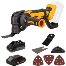 Vito - Outil multifonction 20V + Batterie lithium 2Ah Poncer Couper Gratter Scier 11 Accessoires + Chargeur