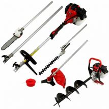 Outil Multifonction 5-en-1 & Tarière 52cc - Puissance 3CV, 9000 tr/min. Débroussailleuse, coupe-herbe, tronçonneuse, taille-haie extension 2m