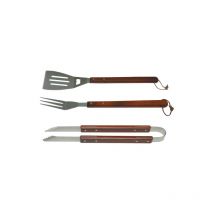 Ensemble d'outils de barbecue 3 pie'ces en acier inoxydable avec poigne'es en bois Pince a' spatule fourchette