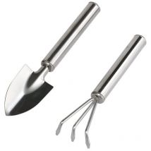 Outils de jardinage, kit d'outils de jardin 2 pièces, pelle de jardinage, râteau, cadeau de jardin, ensemble en acier inoxydable de petits râteaux et
