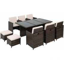 11PC Garden Rattan Dining Set Cushion Patio Table Chair Conservatory Brown - Outsunny