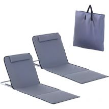 Outsunny - Conjunto de 2 esterillas de playa plegable esterillas con respaldo reclinable en 5 niveles reposacabezas y bolsa de transporte
