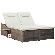 2 Seater Double Rattan Sun Lounger Recliner Day Bed Wicker Weaver Sofa Cream - Outsunny