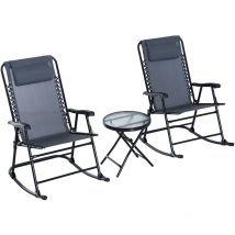 Outsunny - 3 Pcs Outdoor Conversation Set w/ Rocking Chairs and Side Table Grey - Grey