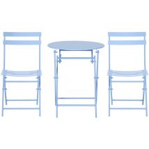 3-tlg. Gartenset Garnitur Balkonmöbel Set Bistrotisch mit 2 Stühlen für Hof Garten klappbar Hellblau - Outsunny