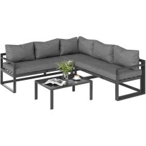 Outsunny - 3-tlg. Gartengarnitur Gartenmöbel-Set mit Breitem Sitz, 4-stufig verstellbar Gartenliege Gartenset Sitzgruppe mit Beistelltisch Sofa mit