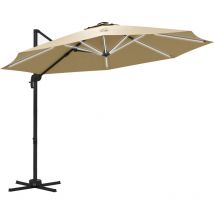 Outsunny - 3(m) Solar led Cantilever Parasol Adjustable Garden Umbrella Khaki - Khaki