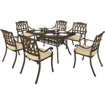 Outsunny - 7 Pieces Cast Aluminium Garden Dining Set with Parasol Hole, Bronze