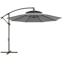 Sonnenschirm Ampelschirm Ø2,67 x 2,45 m Kurbelschirm mit Doppeldach Kreuzbasis Stahl Outdoor Sonnenschutz Polyester Stahl Hellgrau - Outsunny