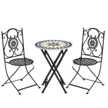 Outsunny - conjunto de jardín exterior de 3 piezas con mesa redonda sillas plegables y patrón de mosaico geométrico para terraza patio balcón