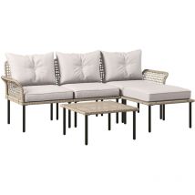 Conjunto de jardín exterior de ratán sintético de 5 piezas incluye 2 sofás esquineras 1 sofá de exterior 1 taburete 1 mesa de centro crema - Outsunny