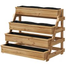 Fioriera da Esterno a 4 Livelli con Fori di Drenaggio in Legno di Abete - Outsunny