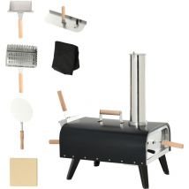 Forno a Legna per Pizza in Acciaio e Legno Nero con Pala e Pietra - Outsunny