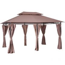 Outsunny - Pavillon 3x4m Gartenpavillon mit 6 Seitenteilen Partyzelt Gartenzelt Festzelt mit Doppeldach Khaki