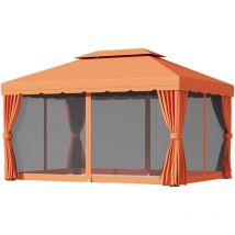 Outsunny - Gazebo Da Giardino 4x3m Tendone Con Zanzariera E Tettoia